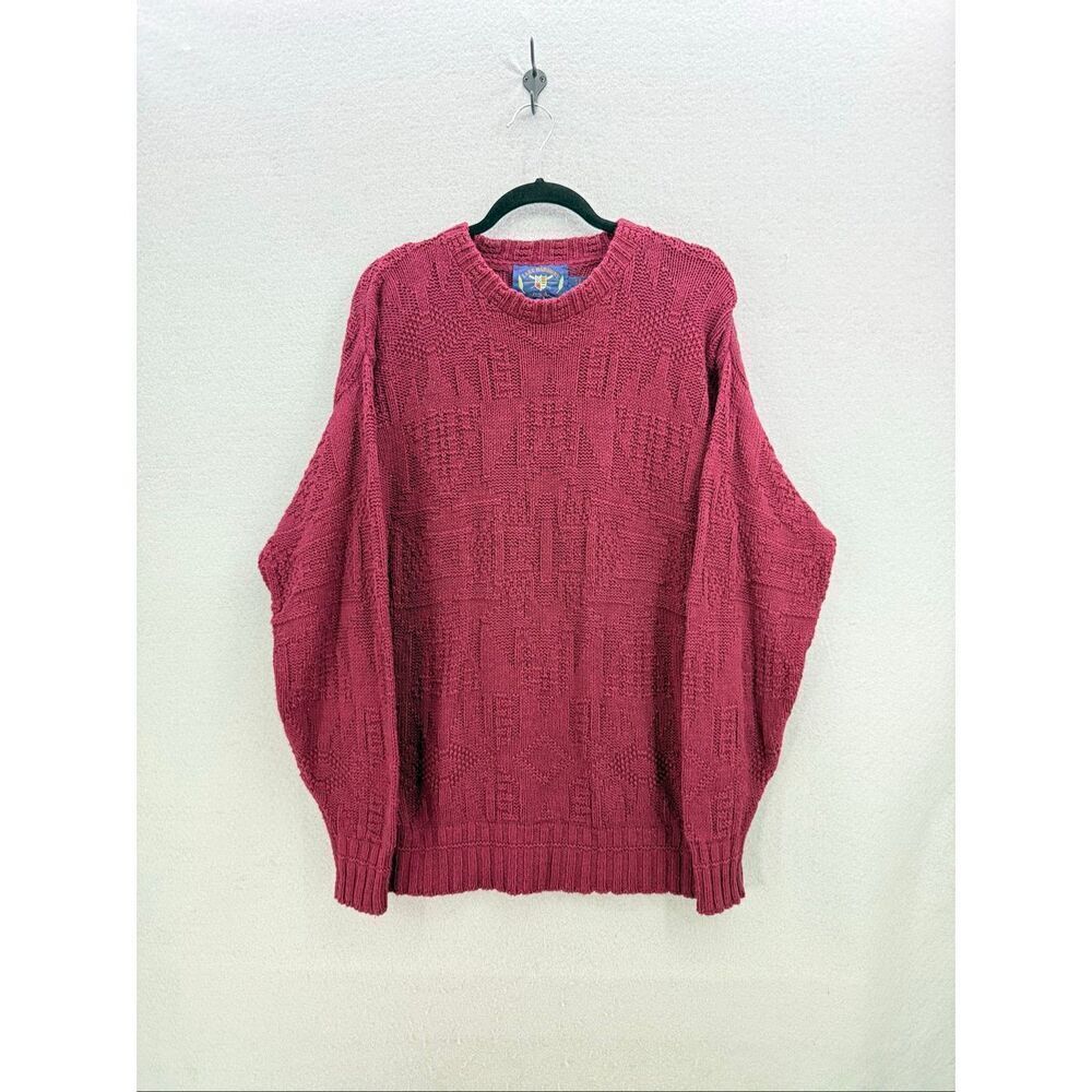 Vintage Lake Harmony Mens Red Knit Cotton Long Sleeve Pullover Sweater Medium